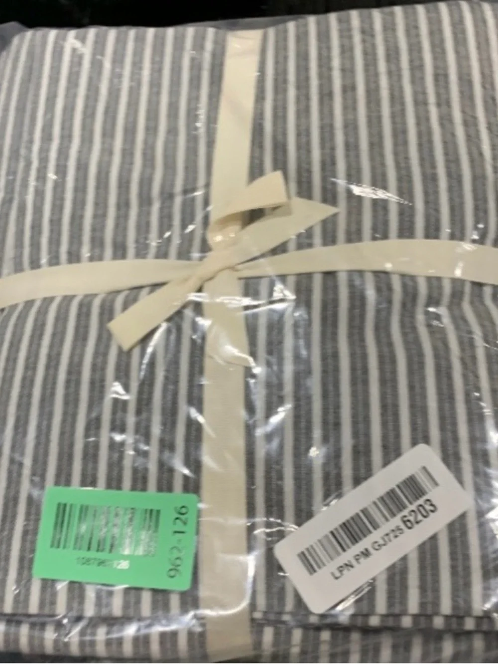 FULL Striped Duvet 3 Pc Set 100% Washed Cotton - DARK GRAY with WHITE STRIPE